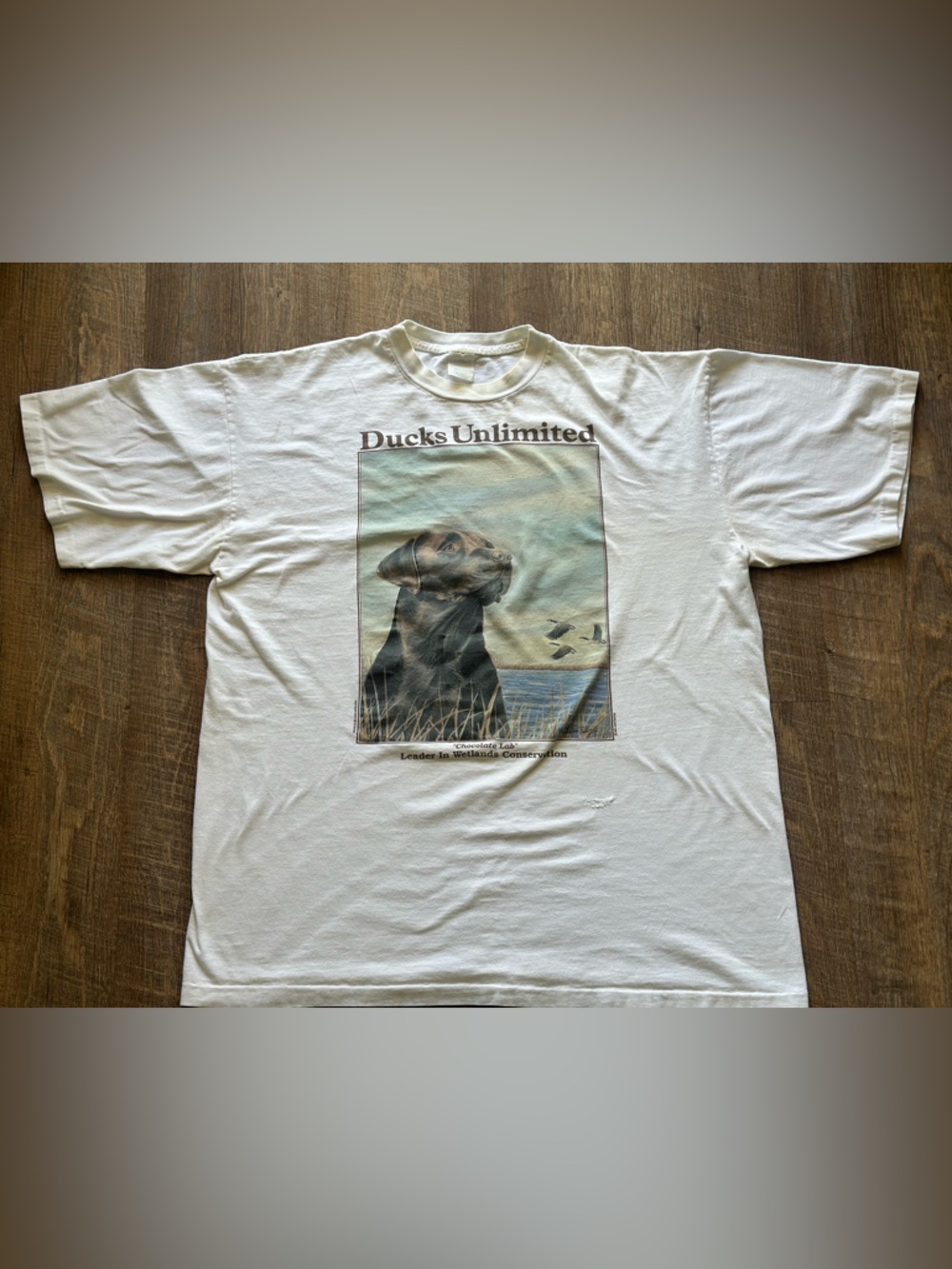 Ducks Unlimited White Graphic Tee with Dog Print